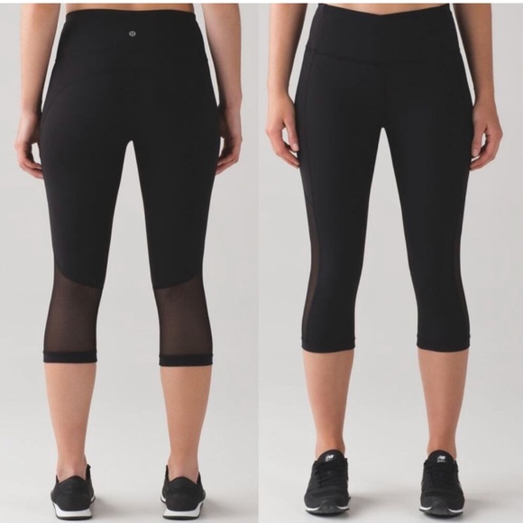 Lululemon Gear Up Crop Legging Size 8 Black Mesh Panel Pockets - Picture 1 of 16